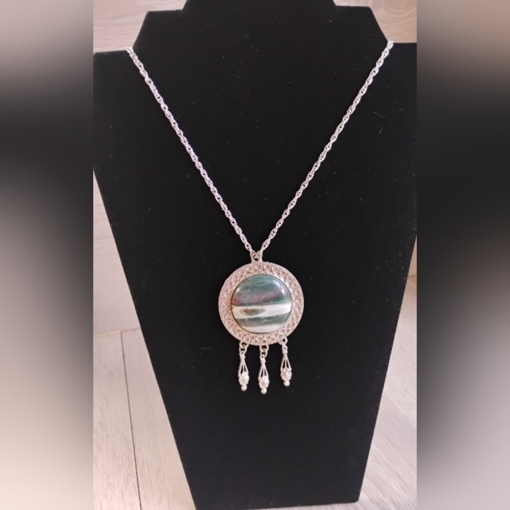 Vintage 15.5" Bloodstone Necklace & Pendant GemstoneSilver Plated Large - Picture 15 of 15